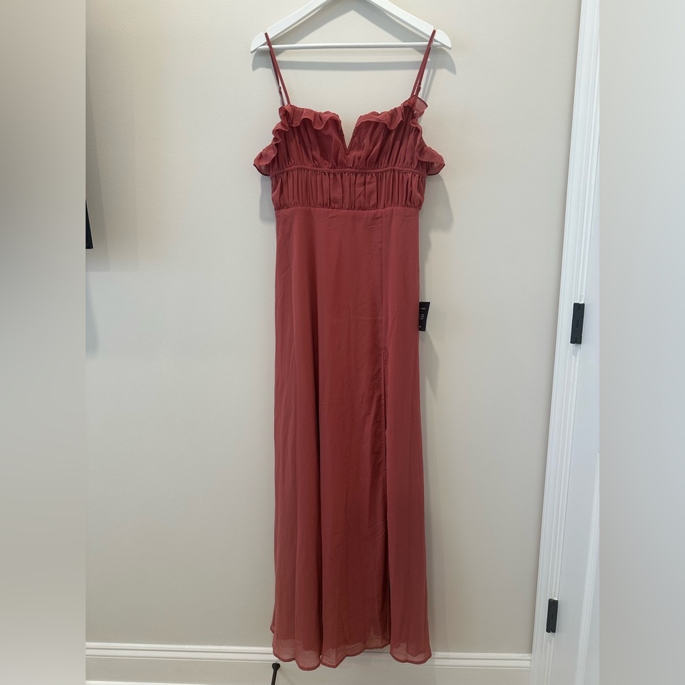 Lulus Exemplary Beauty Rusty Rose Sleeveless Tie Back Maxi Dress Wedding Guest - Picture 2 of 13